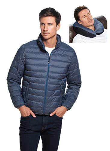 Weatherproof Mens Puffer Jackets - Packable Travel Neck Pillow Blue Alternative Down Puffer Jacket Men (Pewter, XL)