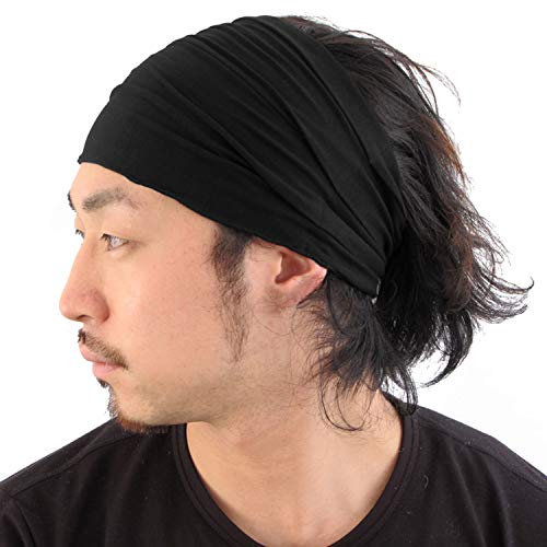 CHARM Black Japanese Bandana Headbands for Men and Women – Comfortable Head Bands with Elastic Secure Snug Fit Ideal Runners Fitness Sports Football Tennis Stylish Lightweight L