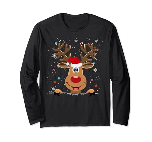RUDOLPH Red Nose Reindeer T-Shirt | Santa Christmas Long Sleeve T-Shirt