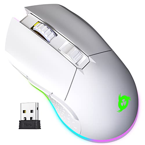 KLIM Blaze Rechargeable Wireless Gaming Mouse RGB + High-Precision Sensor & Long-Lasting Battery + 7 Customizable Buttons + Up to 10000 DPI + Wired and Wireless Mouse for PC Mac PS4 PS5 New 2024 White