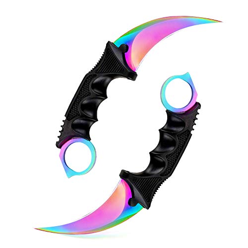 TOPOINT Karambit Knife, Stainless Steel Fixed Blade Knife with Sheath and Cord Knife CS-GO for Hunting Camping and Field Survival (Rainbow)