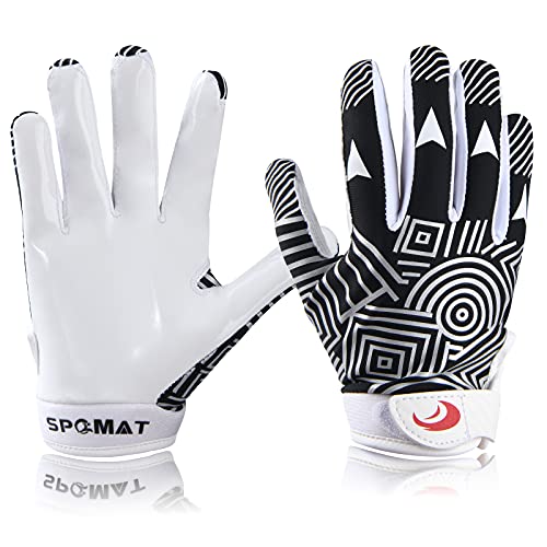 SPOMAT Youth Football Gloves Kids Silicone Grip Receiver Gloves with Super Stick Ability for Best Game Experience, Rocket Black M/L