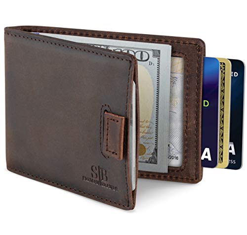 SERMAN BRANDS RFID Blocking Bifold Slim Genuine Leather Minimalist Front Pocket Wallets for Men Money Clip (Texas Brown 3.0)
