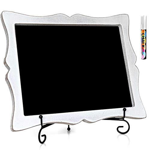 Tabletop Chalkboard Sign with Easel (11x13') + White Liquid Chalk Marker | Hanging or Freestanding Framed Chalkboard with Hand Crafted Sweetheart Frame - Multipurpose Small Chalkboard Sign