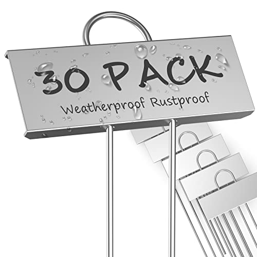STARTOSTAR 30-Pack Metal Plant Labels Weatherproof Garden Markers,Height 10.6'', Label Area 3.5''X 1.2'' Reusable Nursery Tags for Vegetables Herb Flower Seed Greenhouse - Zinc