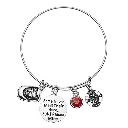 Infinity Collection Firefighter Mom Charm Bangle Bracelet, Some Never Meet Their Hero, But I Raised Mine Jewelry, Fire Fighter Charm Bracelet for Women- Fireman Mom Gift