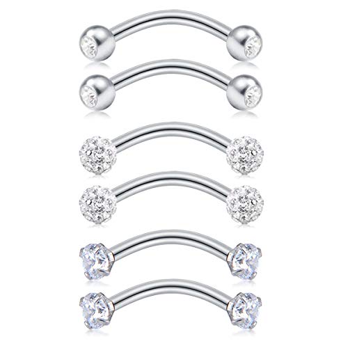 MODRSA Rook Piercing Jewelry Rook Earrings for Women Eyebrow Rings Surgical Steel Nose Bridge Curved Barbell 16 gauge Surface Tragus Piercing Jewelry Snug Earring
