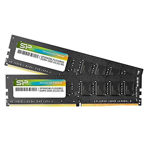 Silicon Power DDR4 16GB Kit (2x8GB) 3200MHz (PC4-25600) CL22 UDIMM 288-Pin Desktop Computer Memory SP016GBLFU320B22