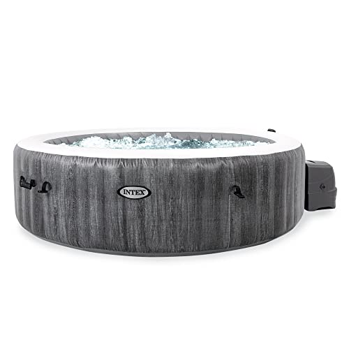 Intex PureSpa Plus 6 Person Inflatable 85' Round Outdoor Hot Tub Spa with 170 Bubble AirJets, Insulated Cover, and LED Color Changing Lights, Greywood