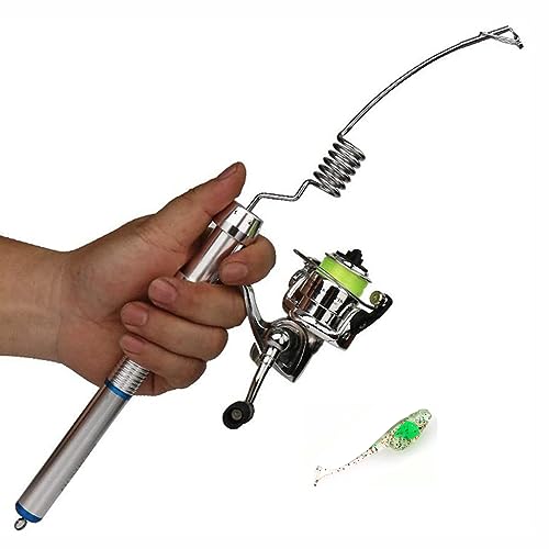 JOTOUCH Portable Mini Stainless Steel Material Elastic Fishing Rod and Reel Combos, Aluminum Alloy Handle Fishing Rod and 100 Metal Spinning Wheel for River, Lake, Ice Fishing and So On