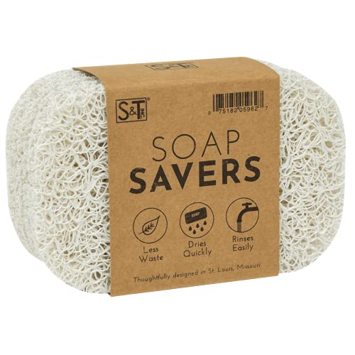 S&T INC. Soap Holder for Kitchen and Bathroom Soap Dish, Soap Saver for Hand Soap and Bar Soap, 4 Pack, 2.9 Inches by 4.4 Inches, White