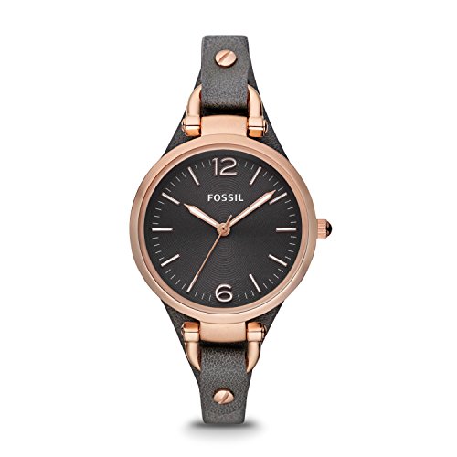 Fossil Women's Georgia Quartz Stainless Steel and Leather Three-Hand Watch, Color: Rose Gold, Grey (Model: ES3077)