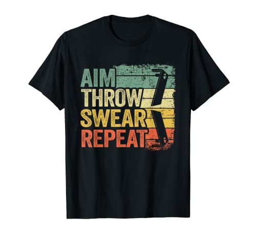 Aim Throw Swear Repeat Vintage Bean Bag Toss Funny Cornhole T-Shirt