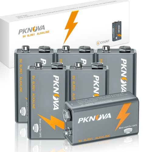 Fseofu PKNOVA 9V Batteries, 6-Count Alkaline Battery, 9V Battery for Smoke Detector, Ultra Long-Lasting, 10-Year Shelf Life
