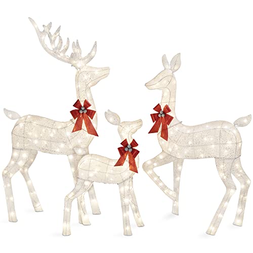 Best Choice Products 3-Piece Large Lighted Christmas Deer Family Set 5Ft Outdoor Yard Decoration with 360 LED Lights, Stakes, Zip Ties - White