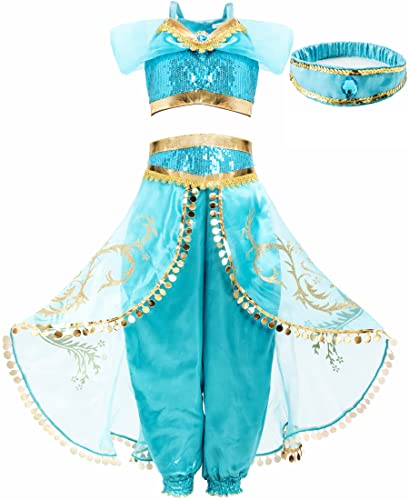 Funna Costume for Girls Princess Kids Dress Up Outfit Party Supplies Blue, 5-6 Years