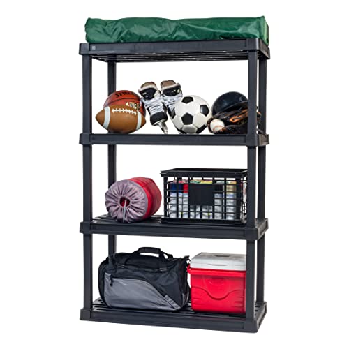 IRIS USA 4-Tier Heavy Duty Plastic Shelving Unit, 56' Tall - 100lbs per Shelf, Modular Garage Rack Storage Organizer for Home, Basement, Laundry & Utility Room, 18'D x 36'W x 56'H - Black