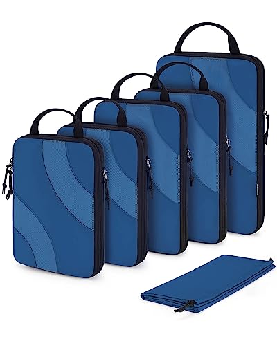 BAGSMART Compression Packing Cubes for Travel, 6 Set Travel Packing Cubes for Suitcases, Compression Suitcase Organizers Bag Set & Travel Cubes for Luggage, Lightweight Packing Organizers Classic Blue