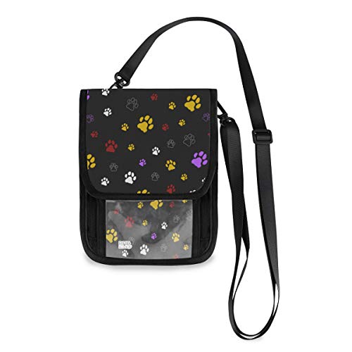 ALAZA Colorful Dog Cat Paw Print Black Small Crossbody Wallet Purse Cell Phone Bag Rfid Passport Holder with Credit Card Slots