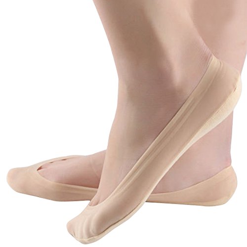 Jarseen 4 Pairs No Show Liner Socks Women's Low Cut Cotton Nylon Boat Invisible Hidden Socks Non-Slip for Flats (Shoe Size 9-11, 4Nude)
