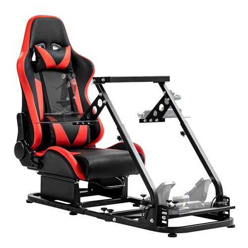 Marada Flight Sim Cockpit with Red Seat and Racing Wheel Stand for Driving and Flight Simulator Fit for HOTAS Warthog, Thrustmaster,Logitech Adjustable |Throttle,Joystick,Keyboard not Included|