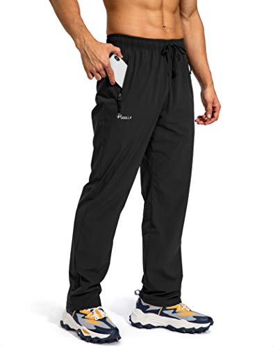Pudolla Men's Workout Athletic Pants Elastic Waist Jogging Running Pants for Men with Zipper Pockets（Black Medium