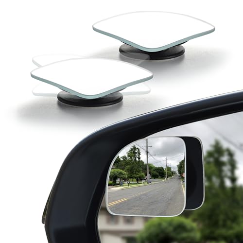 LivTee Blind Spot Mirror, Fan HD Glass Frameless Convex Rear View Mirror with wide angle Adjustable Stick for Cars SUV and Trucks, Pack of 2