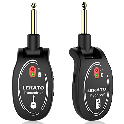 LEKATO Wireless Guitar System Rechargeable UHF Wireless Transmitter Receiver 4 Channel for Electric Guitar Bass, Low Latency Guitar Wireless System (WS-10)