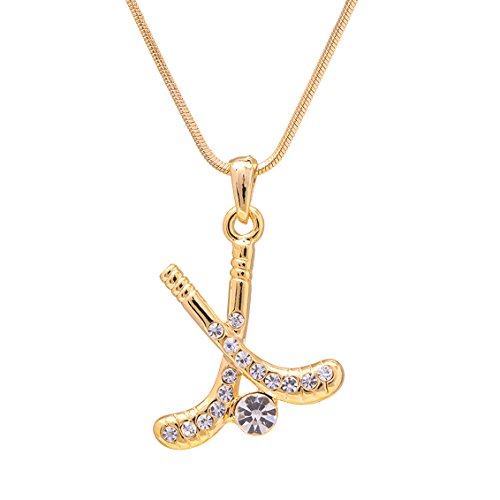 Spinningdaisy Gold Plated Crystal Field Hockey Stick with Ball Necklace