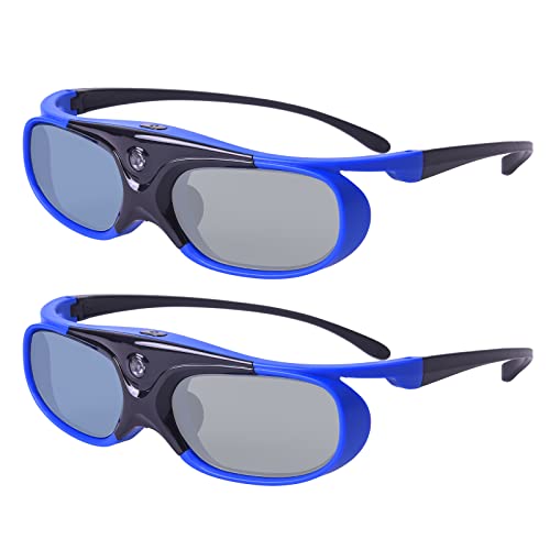 TOUMEI 3D Glasses, Active Shutter 3D DLP Link Rechargeable 3D Eyewear for Acer ViewSonic BenQ Optoma Philips Panasonic Vivitek Dell Jmgo Cocar Toumei 3D Projectors - Blue Pack of 2