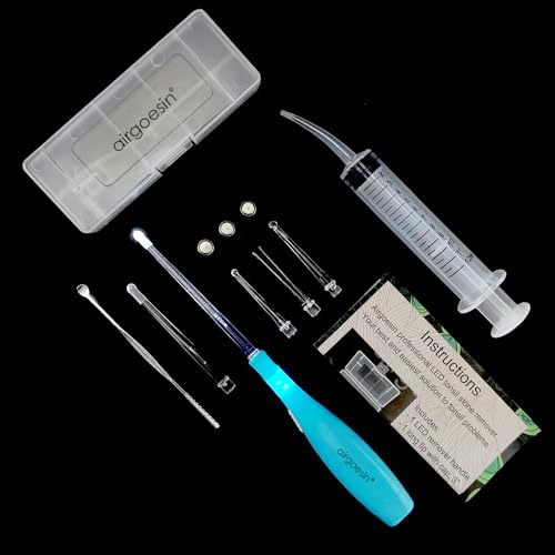 Airgoesin Upgraded Tonsil Stone Remover Tool, Blue, 5 Tips, Tonsillolith Pick Case + 1 Irrigator Fresh Breath Oral Rinse