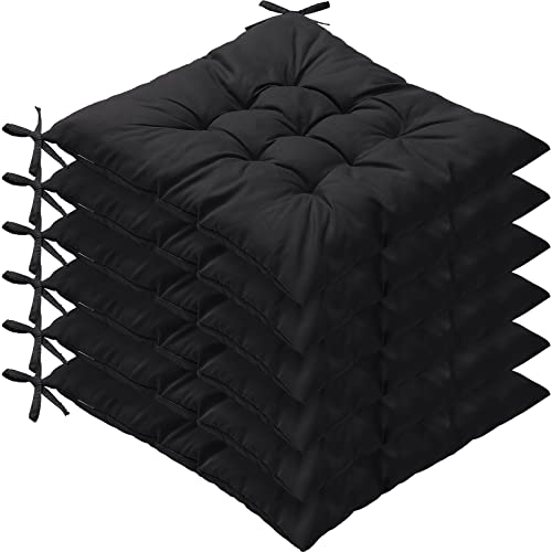 Sanwuta 6 Pcs Seat Cushions Set Chair Cushion Dining Chair Cushion Comfort Chair Pads Chair Mat for Dining Office Room Kitchen Chair Cushions with Ties Desk Chair Pad for Indoor Outdoor (Black)