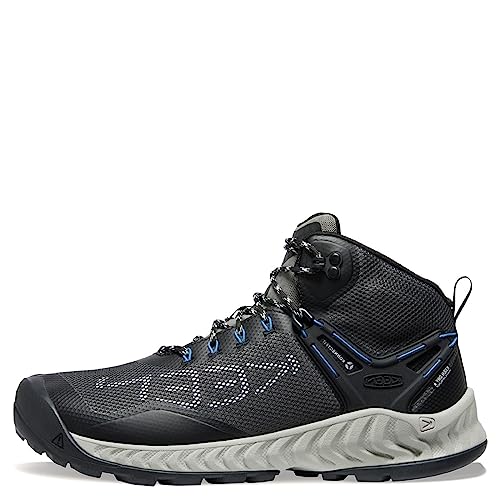 KEEN Men's NXIS EVO Mid Height Waterproof Fast Packing Hiking Boot, Magnet/Bright Cobalt, 11