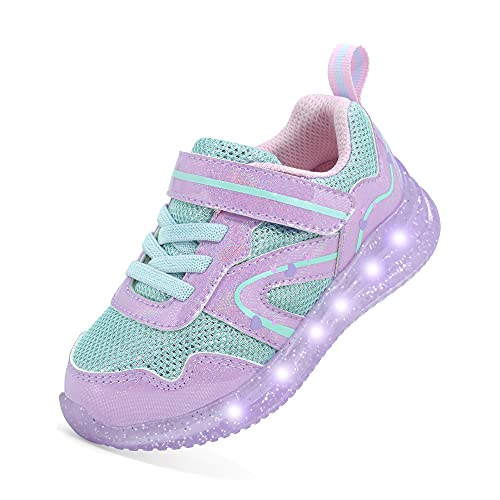YESKIS Toddler Girls Light Up Shoes LED Flashing Lightweight Mesh Breathable Adorable Running Sneakers for Toddler Purple 9