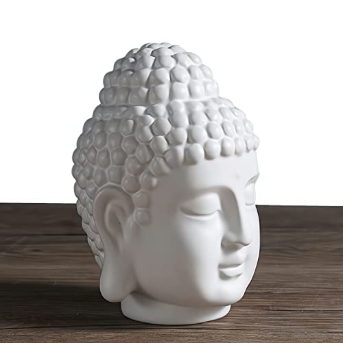 Kunze Land Zen Buddha Head Statue, Medium Temperature Ceramic White Glaze Process, Smooth Surface, Garden Yoga Meditation, Home Living Room Office Decorations
