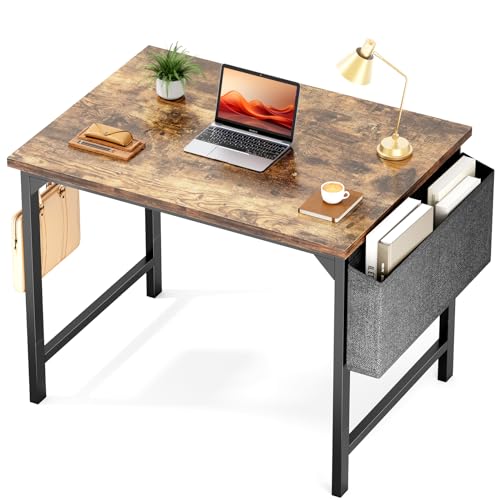 STATESVILLE 32 inch Small Computer Desk Writing Study Work Office Table Modern Simple with Storage Bag and Hook for Home Bedroom, Rustic Brown