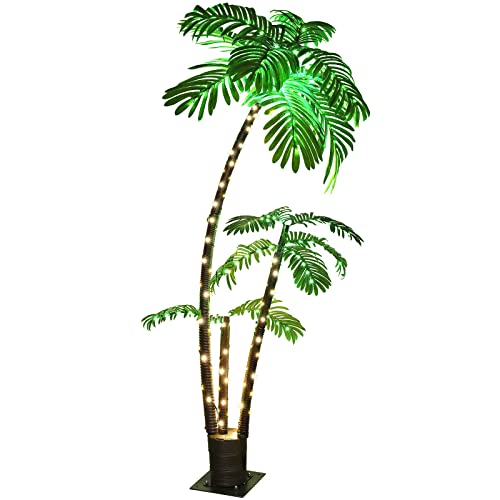 OUSHENG Lighted Palm Tree 6' 3.3' 2' Bar Outdoor Christmas Decorations Decor, Light Up LED Artificial Fake Trees Lights for Outside Patio Yard Pool Porch Deck Party Tropical