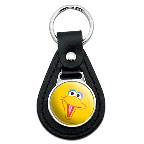 GRAPHICS & MORE Black Leather Sesame Street Big Bird Face Keychain