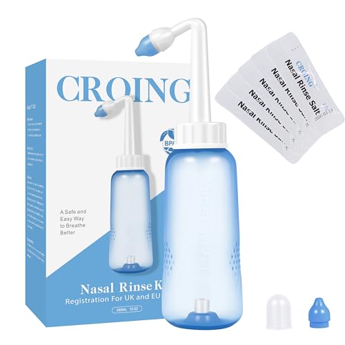 Croing Sinus Rinse Kit with 40 Salt Packs - Neti Pots - Nasal Irrigation- BPA Free - Nasal Rinse Bottle for Sinus and Allergy Relief - Nose Wash