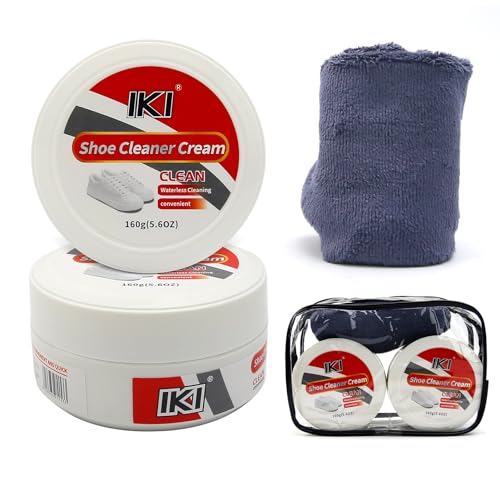IKI Premium Shoe Cleaning Cream Set - 2 Cans 5.6 oz Boxes of Cleaning Balm, 2 Sponge Wipes, High Fiber Towel - For Leather, Sofa, Shoe Cleaning