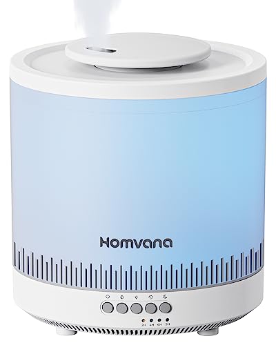 Homvana Easy to Clean Humidifiers for Bedroom, 1.8L Cool Mist Top Fill Essential Oil Diffuser for Baby Nursery, 3 in 1 Ultrasonic Humidifier for Home Plants Offices and Tents, 7 Color Nightstand Light
