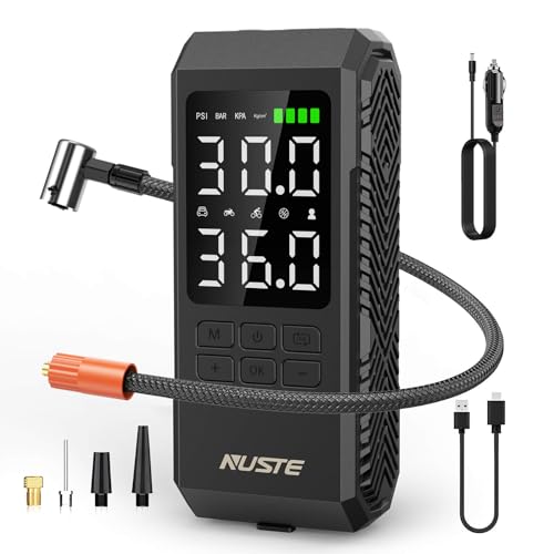NUSTE Tire Inflator Portable Air Compressor, 150PSI 25000mAh Cordless Air Pump, With Digital LCD Display, 3X Fast Inflation for Cars, Bikes & Motorcycle Tires, Balls