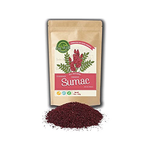 Eat Well Sumac Spice Powder 16 oz Bulk Extra Large Size Ground Sumac Berries in Resealable Pack, 100% Natural Traditional Middle Eastern Spices, Sumac Seasoning Pure Gourmet Ingredients for Cooking