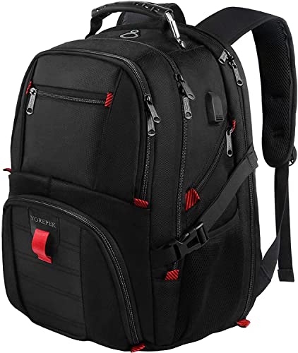 YOREPEK Travel Backpack, Extra Large 50L Laptop Backpacks for Men Women, Water Resistant College Backpacks Airline Approved Business Work Bag with USB Charging Port Fits 17 Inch Computer, Black