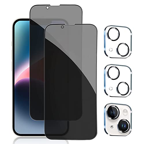 pehael 2+2 Pack iPhone 14 Plus Privacy Screen Protector with Camera Lens Protector Full Coverage Anti-Spy Tempered Glass Film 9H Hardness Bubble Free