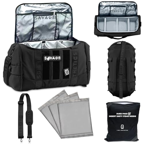 Multi Compartment Gym Duffle Bag Backpack + 3 Removable Organizer Dividers, Features a Side Shoe Compartment Pocket Case & Weightlifting Belt Holder, Perfect for Athletic Workouts, Sports, & Travel