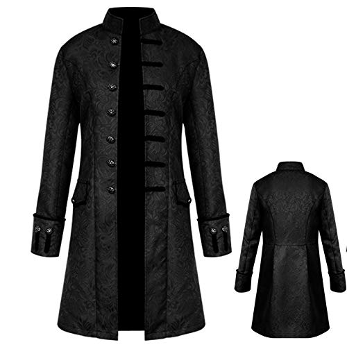 Mens Vintage Steampunk Jacket, Embroidered Victorian Tailcoat Medieval Gothic Vampire Cosplay Halloween Costume (X-Large, Black)