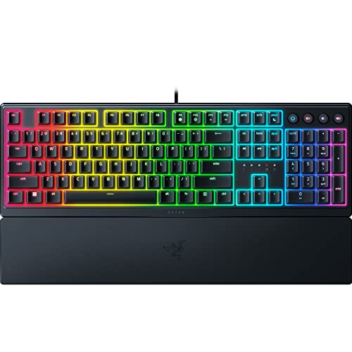 Razer Ornata V3 Gaming Keyboard: Low-Profile Keys - Mecha-Membrane Switches - UV-Coated Keycaps - Backlit Media Keys - 10-Zone RGB Lighting - Spill-Resistant - Magnetic Wrist Wrest - Classic Black