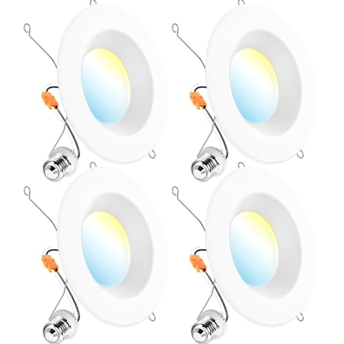 Sunco Lighting 4 Pack 5CCT Retrofit LED Recessed Lighting 6 Inch, 2700K/3000K/3500K/4000K/5000K Selectable, Dimmable Can Lights, Baffle Trim, 13W=75W, 965LM, Damp Rated - Energy Star