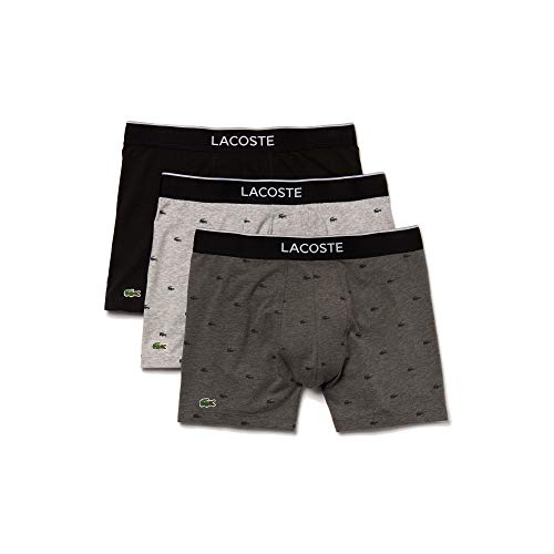 Lacoste Men's Casual All Over Croc 3 Pack Cotton Stretch Boxer Briefs, Black/Pitch Chine/Silver Chine, L